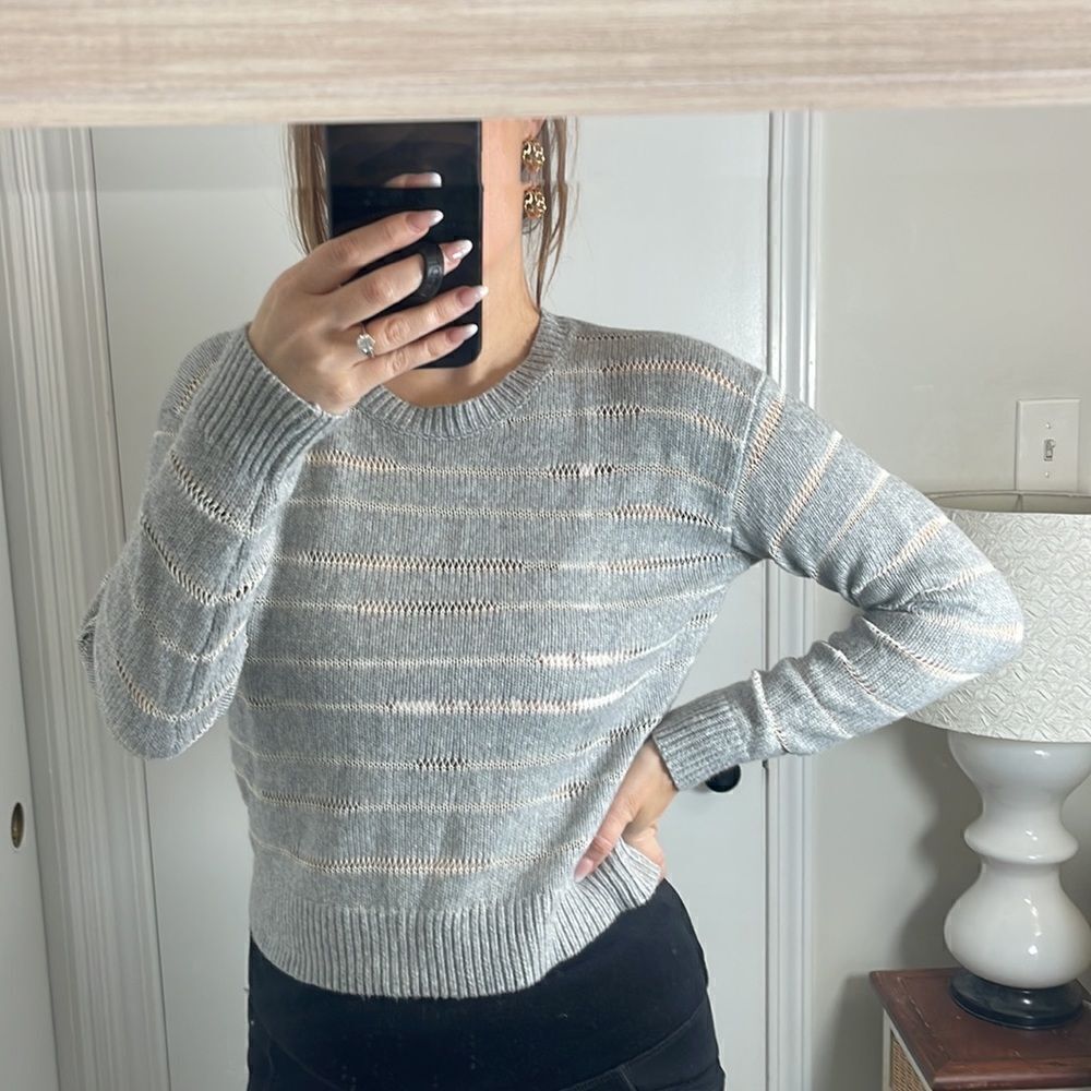 EUC Rag & Bone Gray White Stitch Stripe Crewneck Sweater XS
